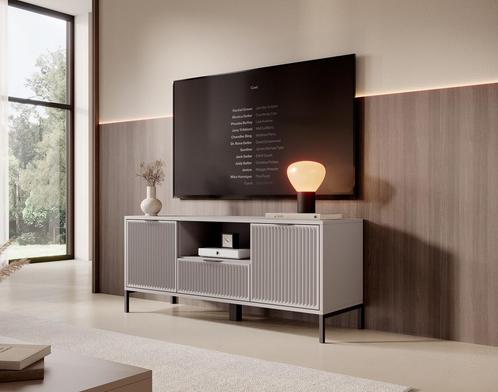 TV-Meubel beige 135x41x55 zwart metalen pootjes, Huis en Inrichting, Kasten | Televisiemeubels, 100 tot 150 cm, 25 tot 50 cm, Nieuw