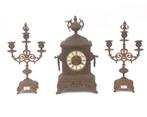 3-delig messing schouwpendule, Japy Frères, Frankrijk, Antiek en Kunst, Antiek | Klokken