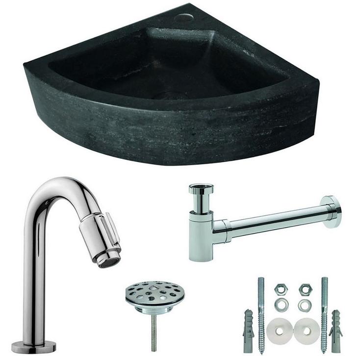 Wiesbaden Fonteinset Hardstenen HoekFontein 30x30x10cm -, Doe-het-zelf en Verbouw, Sanitair, Nieuw, Ophalen of Verzenden