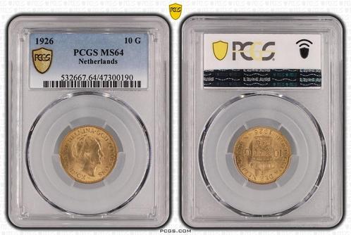 Gouden Wilhelmina 10 gulden 1926 MS64 PCGS gecertificeerd, Postzegels en Munten, Munten | Nederland, Losse munt, 10 gulden, Koningin Wilhelmina