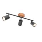 Industriële spot zwart met hout kantelbaar 3-lichts - Jeana, Huis en Inrichting, Lampen | Spots, Nieuw, Overige materialen, Industrieel