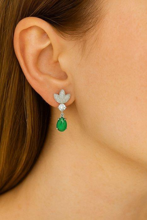 Oorstekers - 14 karaat Witgoud - 3.42ct. tw. Smaragd -, Sieraden, Tassen en Uiterlijk, Antieke sieraden