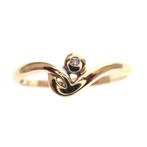 Gouden ring met floraal design met diamant (solitair), Sieraden, Tassen en Uiterlijk, Ringen, 18 tot 19, Gebruikt, Ophalen of Verzenden
