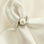 Witgouden ring met parel en diamant | 0,05 ct. (elegant), Sieraden, Tassen en Uiterlijk, Ringen, Gebruikt, Overige kleuren, Ophalen of Verzenden