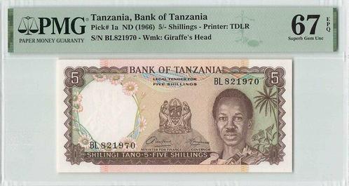 1966 Tanzania P 1a 5 Shillings Pmg 67 Epq, Postzegels en Munten, Bankbiljetten | Europa | Niet-Eurobiljetten, Verzenden
