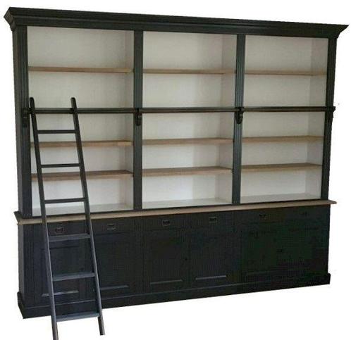 Boekenkast antraciet met eiken schappen en trap 300 x 240cm, Huis en Inrichting, Kasten | Boekenkasten, Ophalen of Verzenden