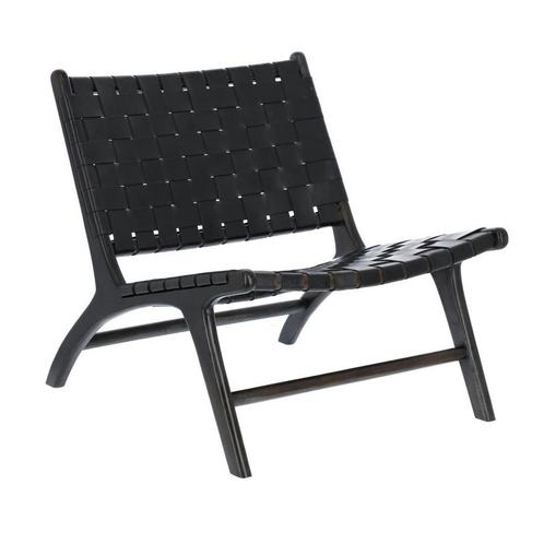 *WOONWINKEL* Kave Home Calixta Houten Fauteuil Met Zwart Lee, Huis en Inrichting, Fauteuils, Nieuw, Leer, Verzenden