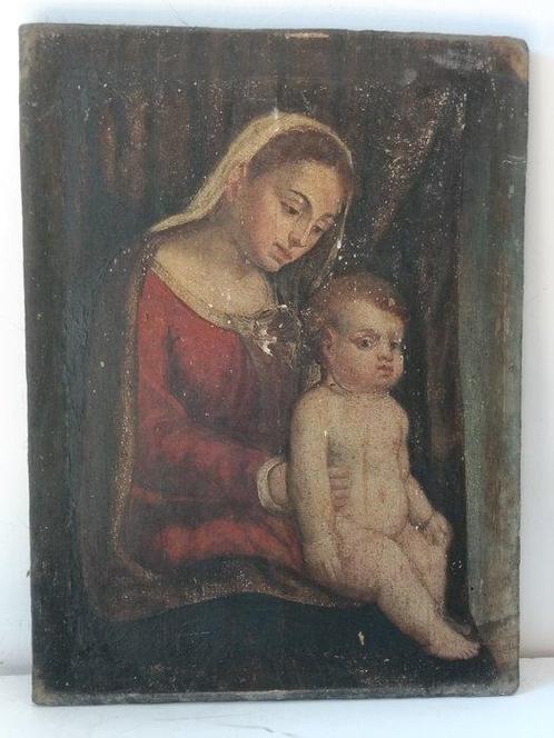 Italiaanse school (XVII) - Madonna col Bambino, Antiek en Kunst, Kunst | Schilderijen | Klassiek