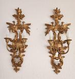Wandlamp (2) - Verguld hout - (h. 69cm)