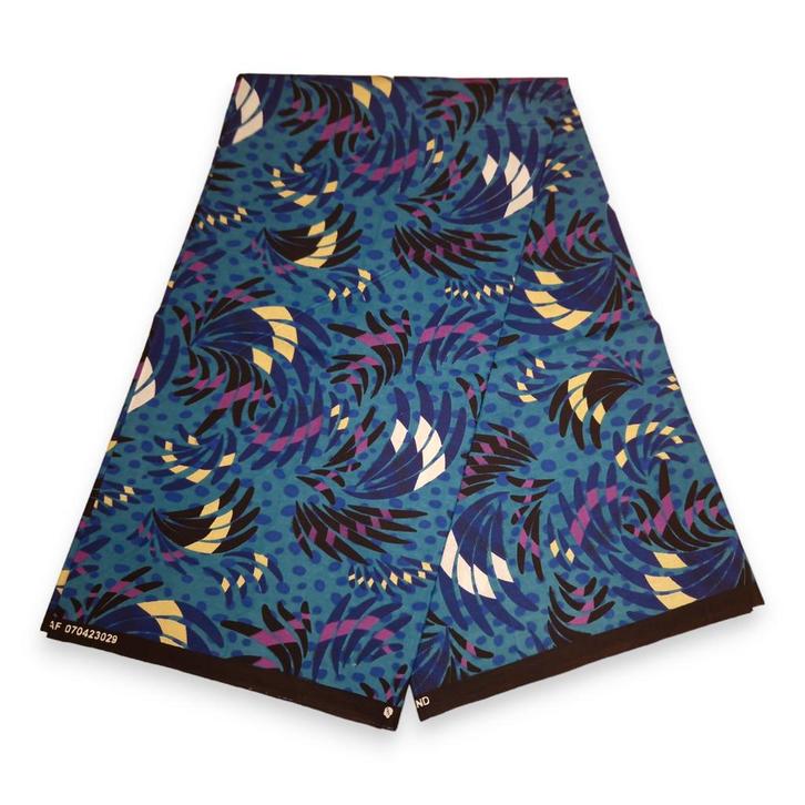 Afrikaanse print stof - Turquoise Feathers - 100% katoen - 1, Hobby en Vrije tijd, Stoffen en Lappen, Nieuw, Ophalen of Verzenden
