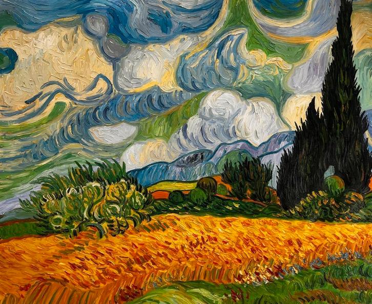 Van Gogh – Korenveld met cipressen – Handgeschilderd, Huis en Inrichting, Woonaccessoires | Schilderijen, Tekeningen en Foto's