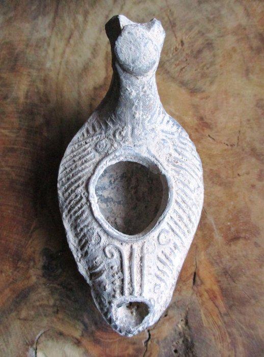 Byzantijns Terracotta Olielamp met decoratie - 105 mm, Antiek en Kunst, Antiek | Overige Antiek