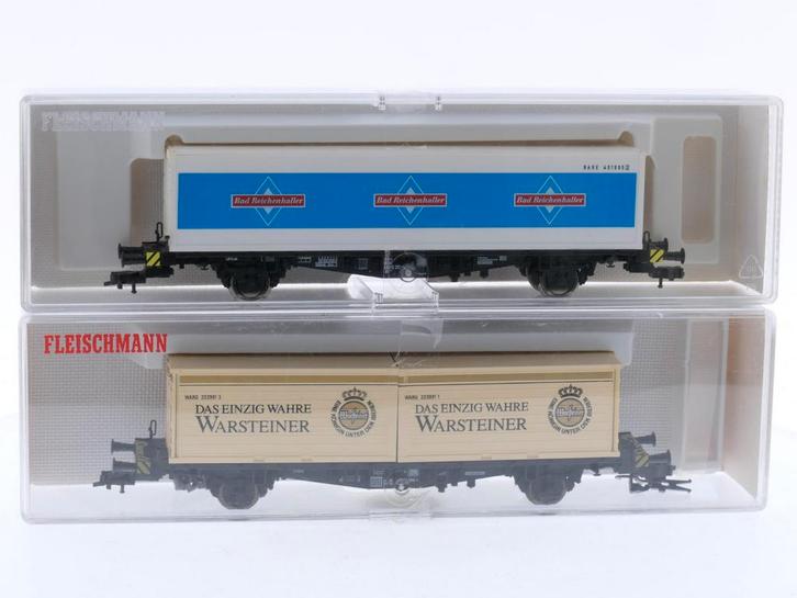 Schaal H0 Fleischmann 5240 K en 92 5232 K set van 2 conta..., Hobby en Vrije tijd, Modeltreinen | H0, Gelijkstroom, Analoog, Zo goed als nieuw