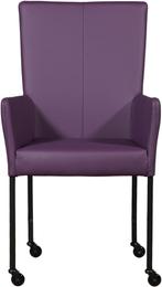 Set van 6 Paarse leren moderne eetkamerstoelen - met armleun, Huis en Inrichting, Nieuw, Leer, Ophalen of Verzenden, Modern