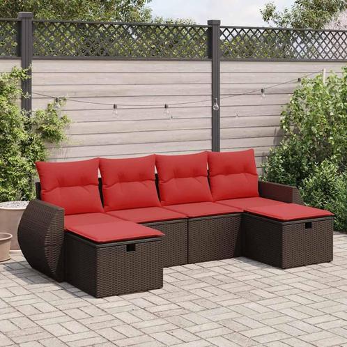 vidaXL 6-delige Loungeset met kussens poly rattan bruin, Tuin en Terras, Tuinsets en Loungesets, Loungeset, Nieuw, Rotan, Verzenden