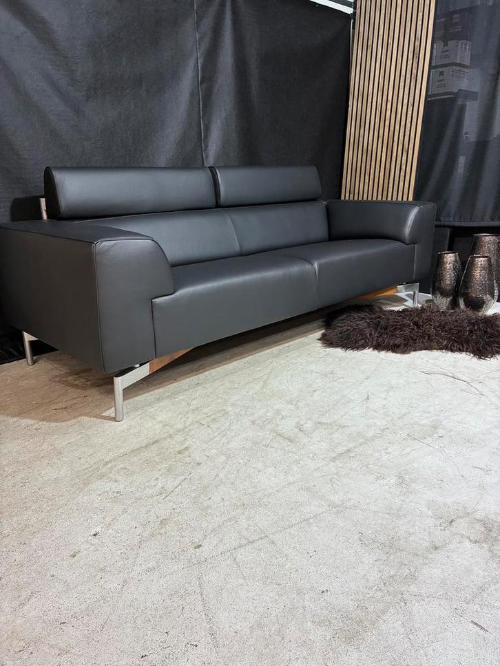 Leolux Howlo - Zwart Leer - Als Nieuw -, Huis en Inrichting, Banken | Bankstellen, Zo goed als nieuw, Leer, Driepersoons