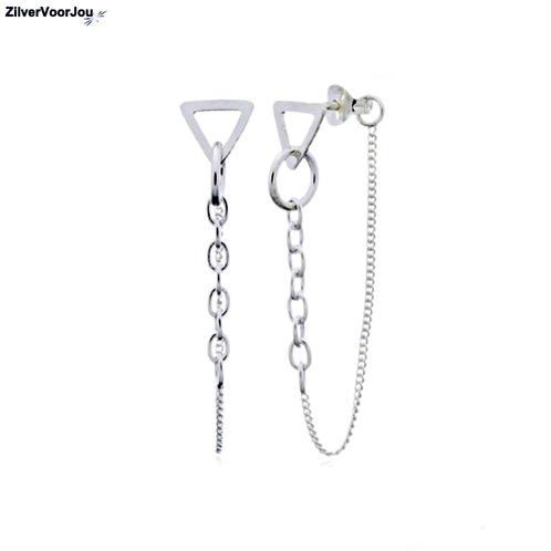 Zilveren triangel ketting studs, Sieraden, Tassen en Uiterlijk, Oorbellen, Nieuw, Verzenden