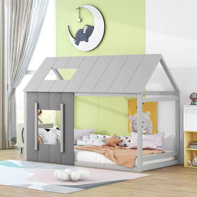 Huis Kinderbed 90x200 cm – Met Dak en Ramen, Houten, Kinderen en Baby's, Kinderkamer | Bedden, Nieuw, Verzenden