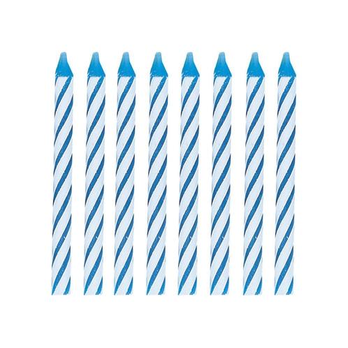 Blauwe Kaarsen Gestreept 14cm 24st, Hobby en Vrije tijd, Feestartikelen, Nieuw, Verzenden