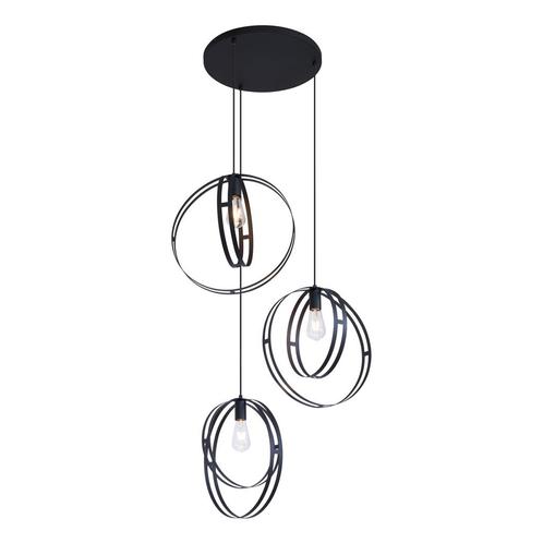 Design hanglamp zwart rond 3-lichts - Indu, Huis en Inrichting, Lampen | Hanglampen, Nieuw, Metaal, 75 cm of meer