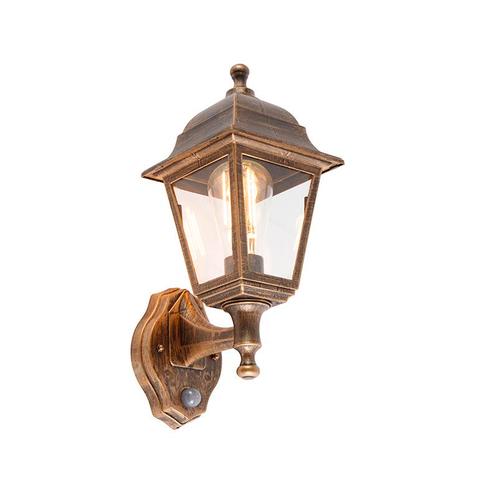 Antieke wandlamp goud IP44 met bewegingsmelder - Capital, Tuin en Terras, Buitenverlichting, Nieuw, Minder dan 50 watt, Kunststof