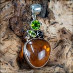 Natuurlijke barnsteen, gouden topaas & peridot hanger 925