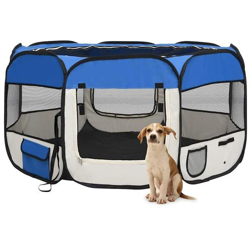 vidaXL Hondenren inklapbaar met draagtas 125x125x61 cm blauw, Dieren en Toebehoren, Honden-accessoires, Nieuw, Verzenden