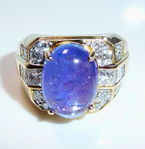 Ring - 18 karaat Geel goud - 7.26ct. tw. Tanzaniet - Diamant, Sieraden, Tassen en Uiterlijk, Ringen