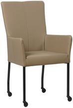Direct meenemen | Taupe leren eetkamerstoel | taupe leer | N, Huis en Inrichting, Stoelen, Overige kleuren, Nieuw, Leer, Ophalen of Verzenden