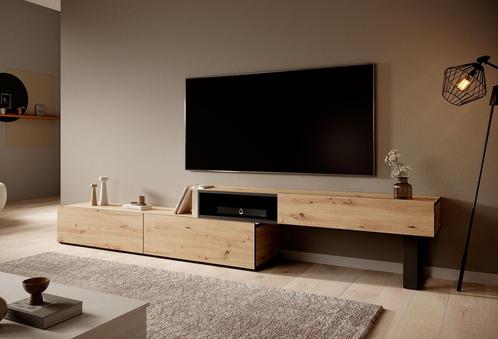 TV-Meubel mat zwart 215x43x31 uitschuifbaar tot 300 cm, Huis en Inrichting, Kasten | Televisiemeubels, 200 cm of meer, 25 tot 50 cm