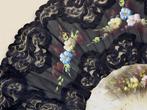 Antico Abanico con Fiori Dipinti a Mano e Stecche in