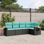 vidaXL 5-delige Loungeset met kussens poly rattan zwart, Verzenden, Nieuw, Rotan, Loungeset