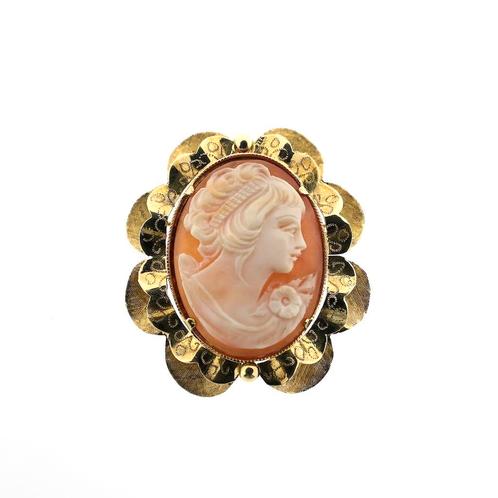Gouden broche/hanger met camee | Antiek (vintage, schelp), Sieraden, Tassen en Uiterlijk, Bedels, Gebruikt, Overige merken, Goud