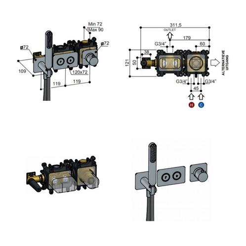 Inbouwkraan Hotbath Gal Thermostaatkraan met 2 Pushbuttons, Doe-het-zelf en Verbouw, Sanitair, Ophalen of Verzenden