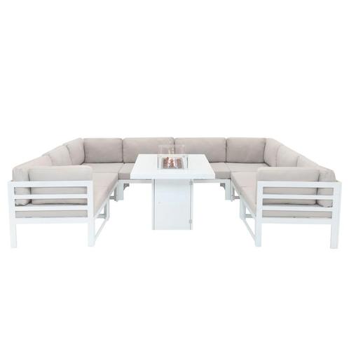Modulaire Tuinmeubelen 9 Stuk Wit - Bank & Vuurtafel -, Tuin en Terras, Tuinsets en Loungesets, Verzenden