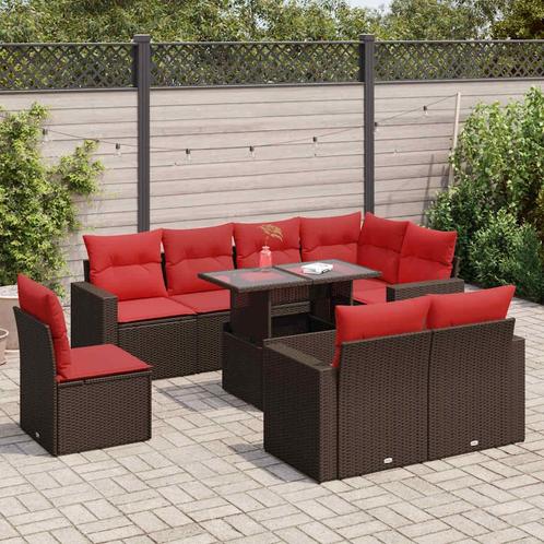 vidaXL 9-delige Loungeset met kussens poly rattan acacia, Tuin en Terras, Tuinsets en Loungesets, Loungeset, Nieuw, Rotan, Verzenden