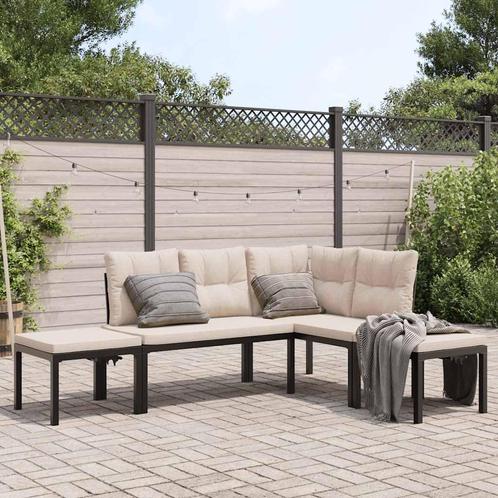 vidaXL 4-delige Loungeset met kussens gepoedercoat staal, Tuin en Terras, Tuinsets en Loungesets, Loungeset, Nieuw, Verzenden