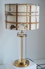 Vintage plexiglass glass table lamp/shadow Fornasetti fabric