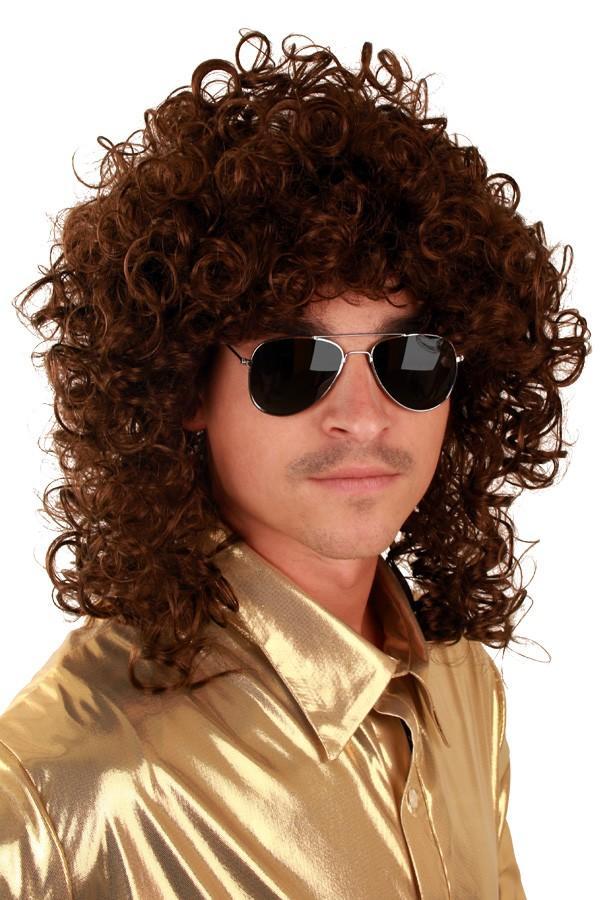 Nozem Pruik Bruin Krullen Matje Mullet Rocker 80s Zwarte Cr, Kleding | Heren, Carnavalskleding en Feestkleding, Nieuw, Overige maten