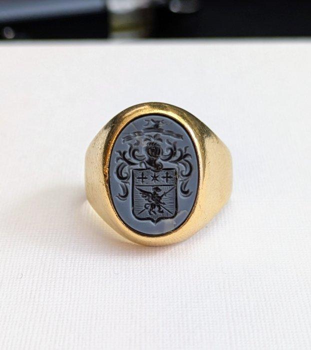 Zegelring - 18 karaat Geel goud Onyx, Sieraden, Tassen en Uiterlijk, Antieke sieraden