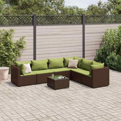vidaXL 7-delige Loungeset met kussens poly rattan bruin, Tuin en Terras, Tuinsets en Loungesets, Loungeset, Nieuw, Rotan, Verzenden
