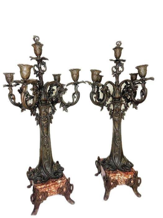 Kandelaber (2) - Brons, Marmer, zamac - Magnifiek & Zeldzaam, Antiek en Kunst, Antiek | Overige Antiek