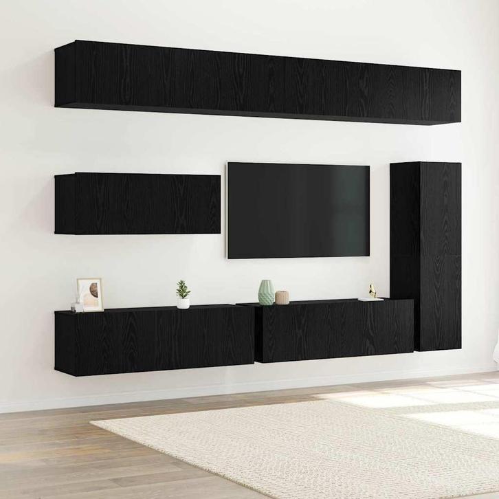 vidaXL Tv-meubelset 7 pcs Zwart eiken 30.5 x 30 x 110 cm, Huis en Inrichting, Kasten | Televisiemeubels, Nieuw, Minder dan 50 cm