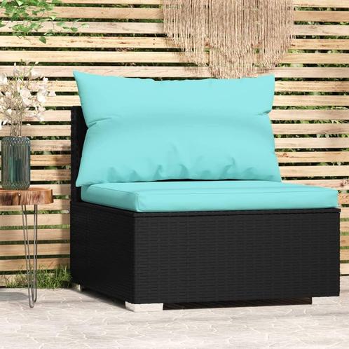 vidaXL Tuinmiddenbank met kussens poly rattan zwart, Tuin en Terras, Tuinsets en Loungesets, Nieuw, Rotan, Verzenden