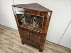 Vitrinekast - Art Deco hoekvitrine in notenhout - Glas,