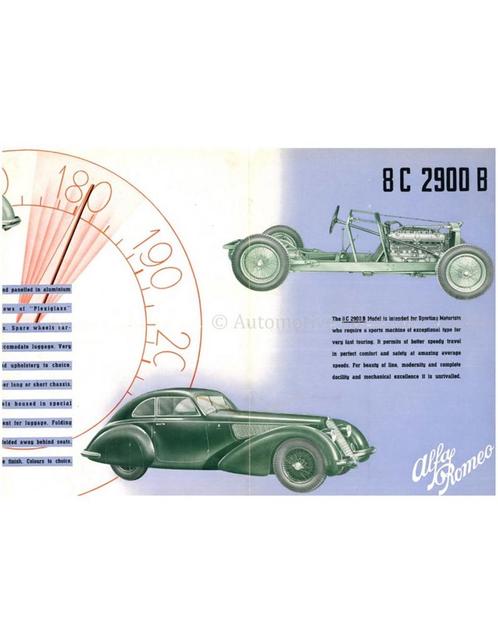 1938 ALFA ROMEO 8C 2900 B BROCHURE ENGELS, Boeken, Auto's | Folders en Tijdschriften, Alfa Romeo