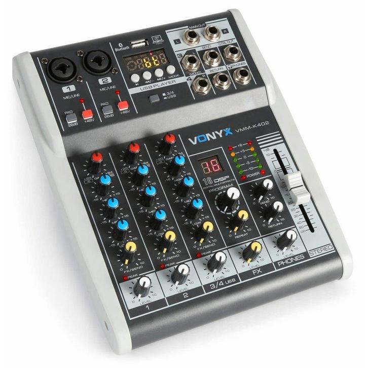 Retourdeal - Vonyx VMM-K402 4 kanaals muziekmixer met Blueto, Muziek en Instrumenten, Dj-sets en Draaitafels, Zo goed als nieuw