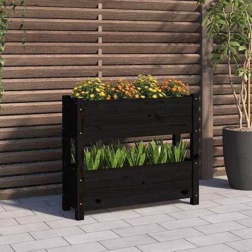 vidaXL Plantenbak 77x25x66 cm massief grenenhout zwart, Tuin en Terras, Bloempotten, Nieuw, Verzenden