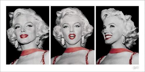 Kunstdruk Marilyn Monroe Red Dress Triptych 100x50cm, Huis en Inrichting, Woonaccessoires | Schilderijen, Tekeningen en Foto's