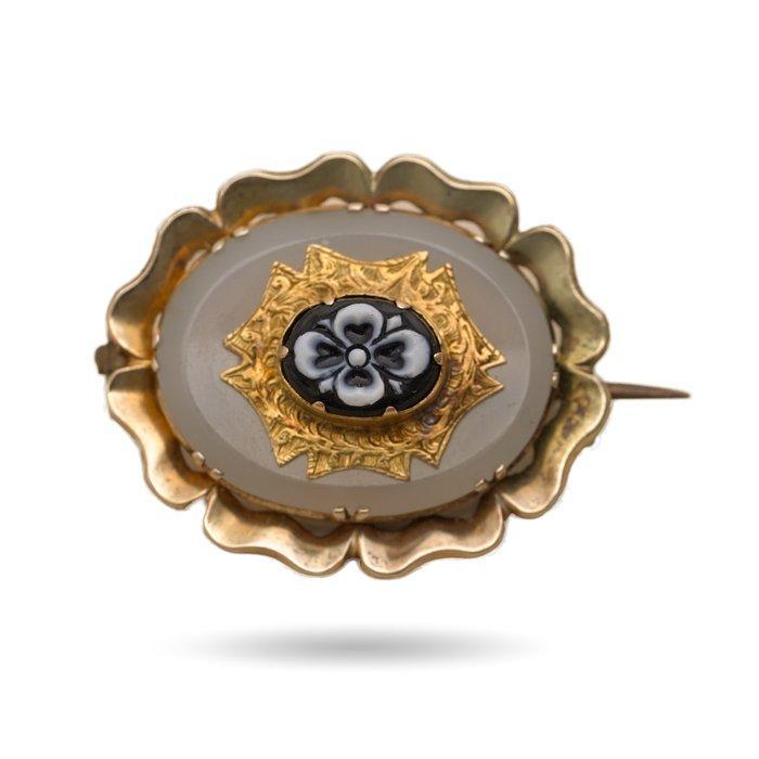Broche Antieke 19e-eeuwse 15kt gouden rouwspeld met, Sieraden, Tassen en Uiterlijk, Antieke sieraden